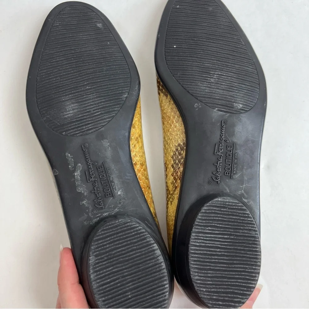 Salvatore Ferragamo Snakeskin Ballet Flats Brown Yellow Size 6B